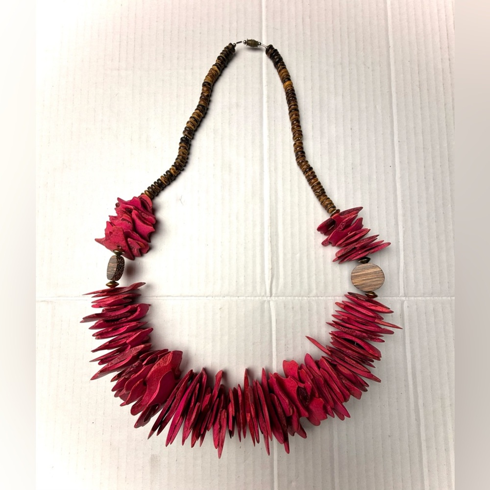 Vintage Wooden Bohemian Necklace Statement Boho Wood Chunky Natural Handmade